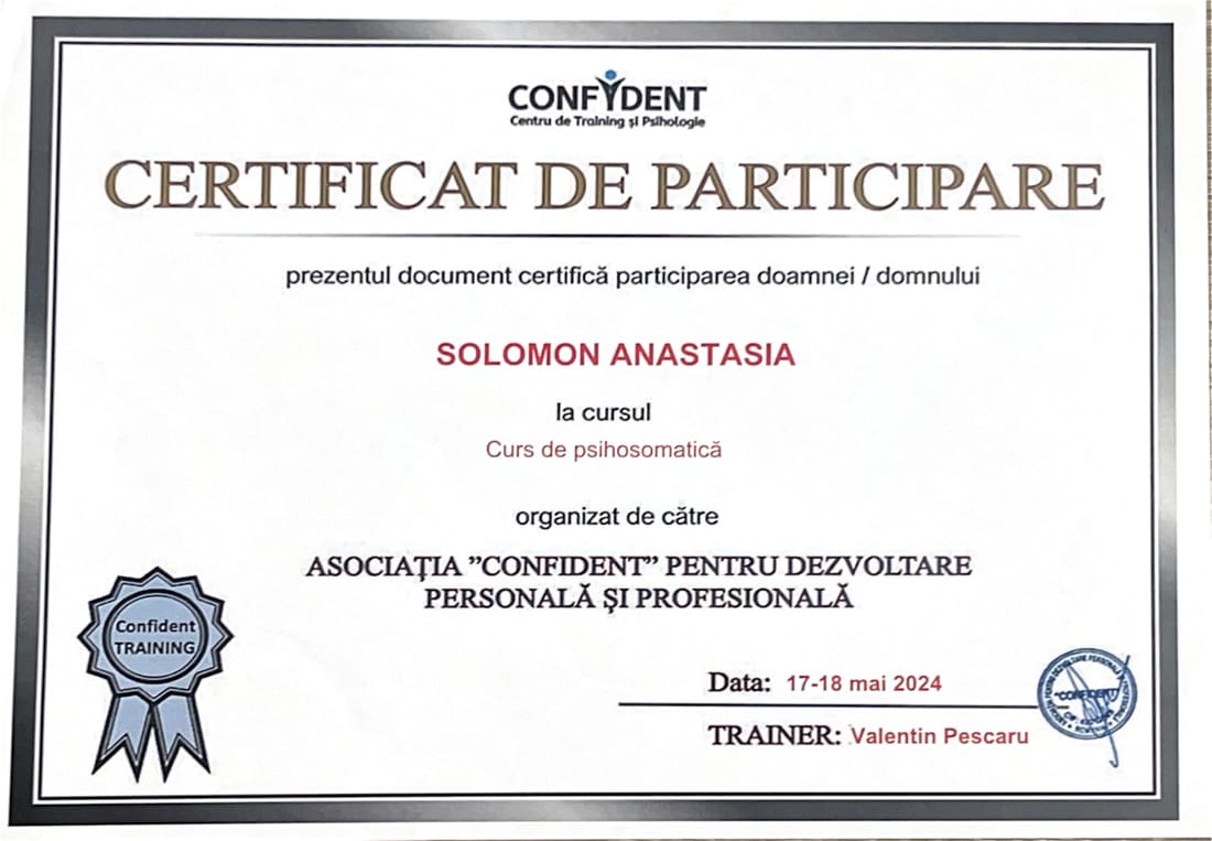 Curs de psihosomatică — Asociația CONFIDENT, 2024